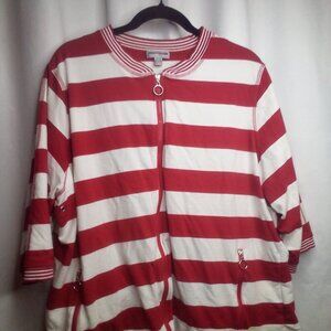 Sport Savvy Jacket 2X Full Zip 3/4 Sleeve Zipper Pockets Stripe Red White